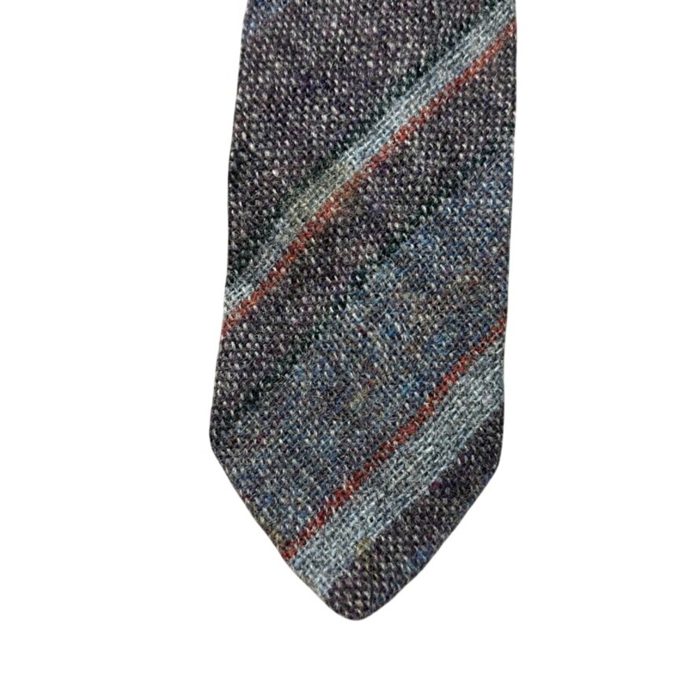 Henry Grethel Shetland Wool Tie Woven in Scotland by Liberty Striped Tweed Blue